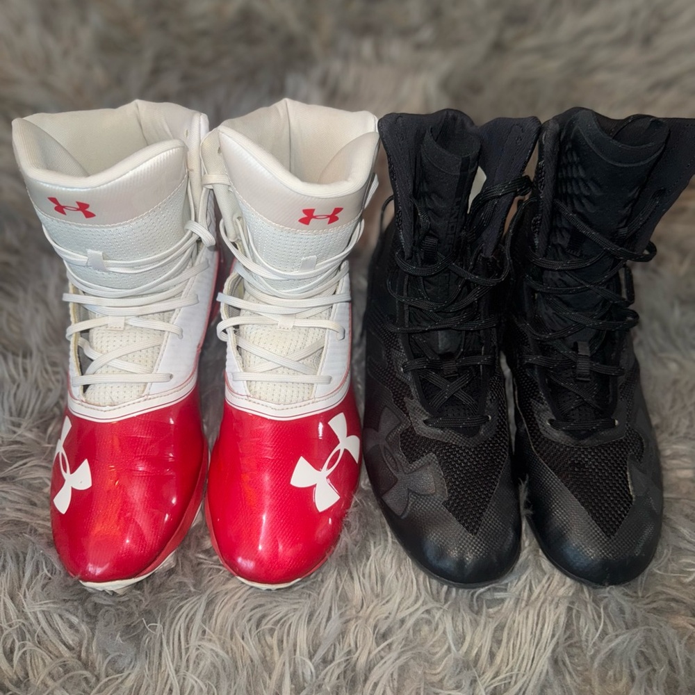 2 Pairs of Under Armour Dual-Tone Football Cleats in Red and Black